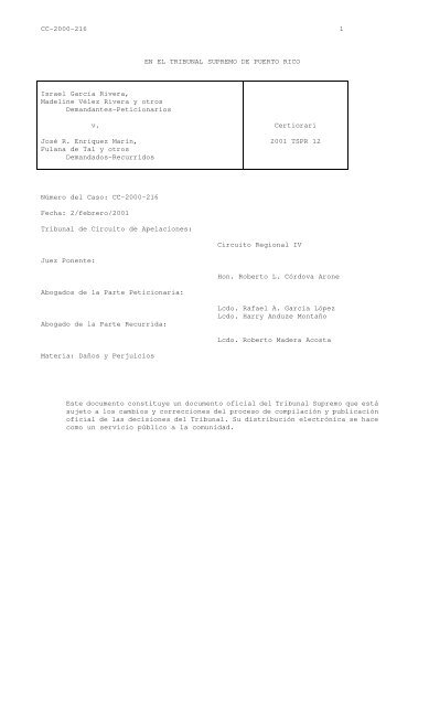 2001 TSPR 12 - Rama Judicial de Puerto Rico