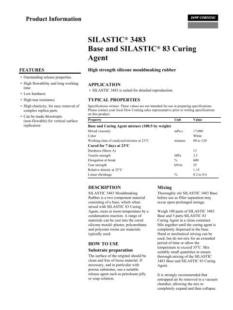 Silastic Application Method SILASTIC® 3483 Base and SILASTIC® 83 Curing Agent - Lindberg ...