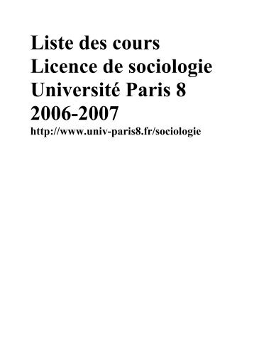 Licence de sociologie : description des cours - Université Paris 8
