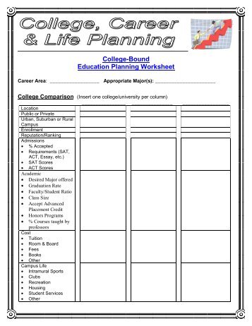 Education Planning Worksheet - College Career Life Planning