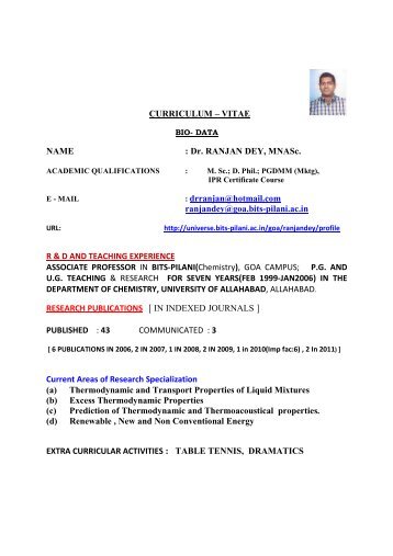 uploads/CV-R Dey.pdf - Student Welfare Division - BITS Pilani