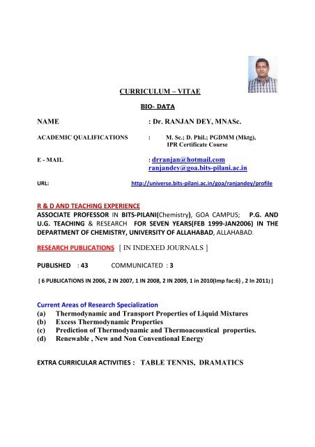 uploads/CV-R Dey.pdf - Student Welfare Division - BITS Pilani