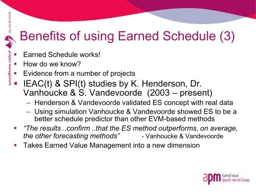 Earned schedule: principles and practice - Association for Project ...