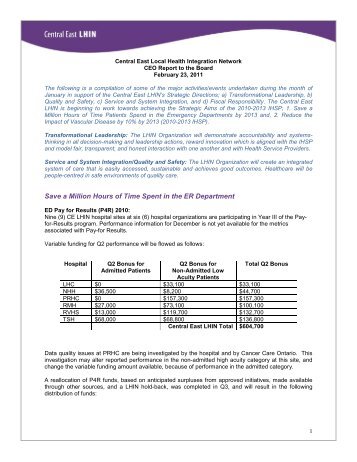 CEO Report - Central East Local Health Integration Network