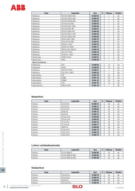 19 SISÃJOHTOLIITTIMET JA RIVILIITTIMET - SLO