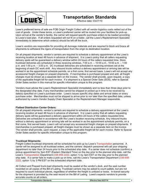 Transportation Standards - LowesLink