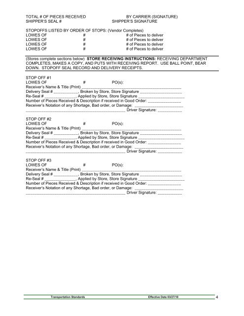 Transportation Standards - LowesLink