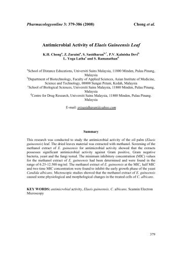 Antimicrobial Activity of Elaeis Guineensis Leaf - Pharmacologyonline