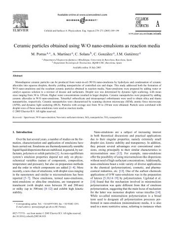 Ceramic particles obtained using W/O nano-emulsions as reaction ...