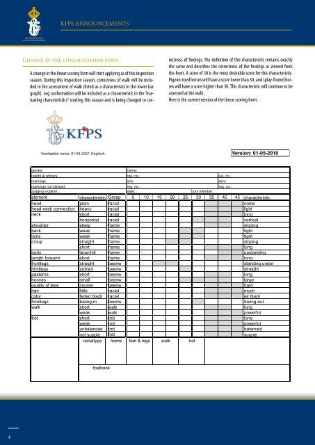 Studbook information for foreign KFPS-members