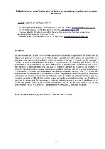 Tabla de volumen para Populus nigra cv Italica en plantaciones ...