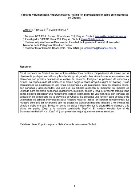 Tabla de volumen para Populus nigra cv Italica en plantaciones ...