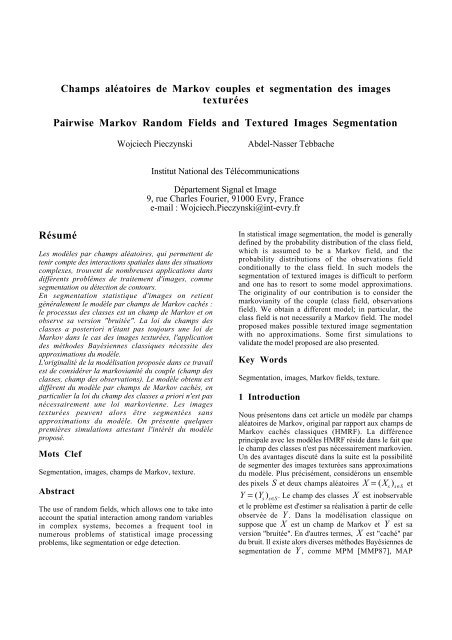 Champs alÃ©atoires de Markov couples et segmentation des images ...