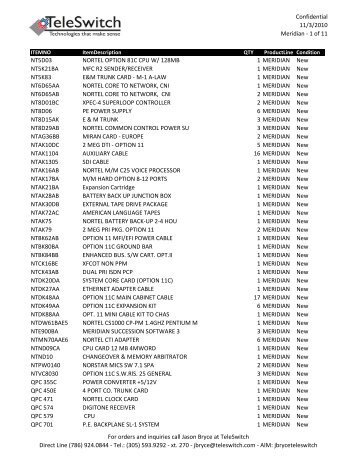 Confidential 11/3/2010 Meridian - 1 of 11 NT5D03 ... - TeleSwitch