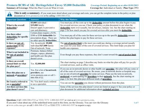 HeritageSelect Envoy $5000 Deductible - Premera Blue Cross