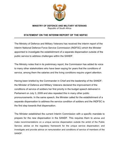 Statement by the Minister of Defence and Military Veterans on the ...