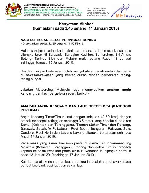 KENYATAAN MEDIA - Jabatan Meteorologi Malaysia