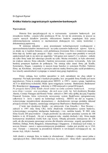 Historia Zagranicznych SystemÃ³w Bankowych do 2002 r.