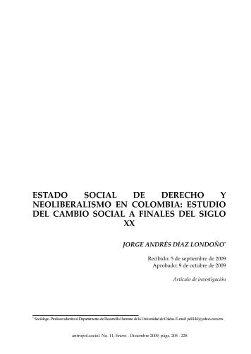 estado social de derecho y neoliberalismo en colombia: estudio del ...