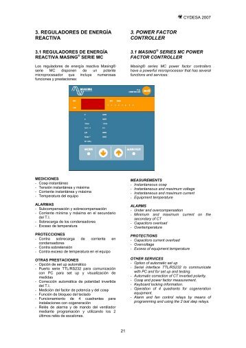 3. reguladores de energía reactiva 3. power factor controller - Cydesa