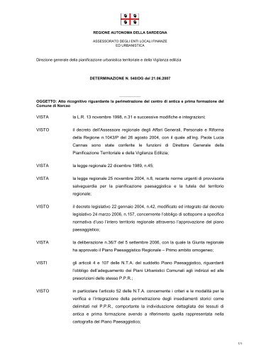 VISTO il decreto dell'Assessor - Sardegna Territorio