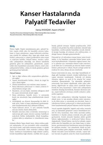 Kanser HastalarÄ±nda Palyatif Tedaviler - Klinik GeliÅim
