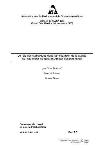 Indicateurs et pilotage de la qualitÃ© Ã  travers les statistiques ... - ADEA