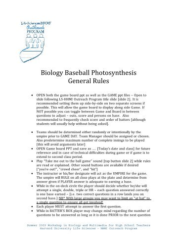 Biology Baseball Photosynthesis General Rules - Life Sciences ...