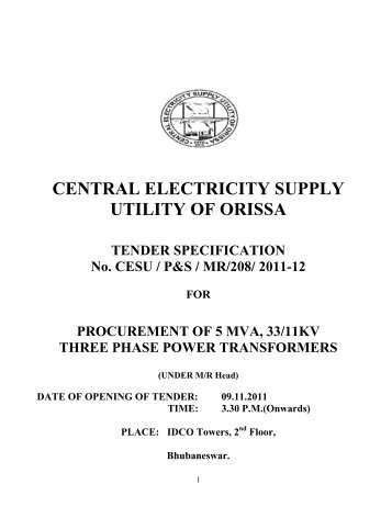 techinical specification for 33/11kv onan power ... - Cescoorissa.com