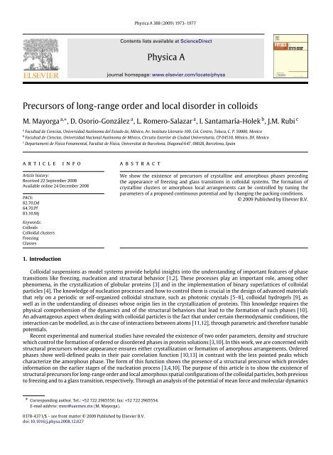 Physica A Precursors of long-range order and local disorder in colloids