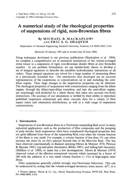 A numerical study of the rheological properties of suspensions of ...