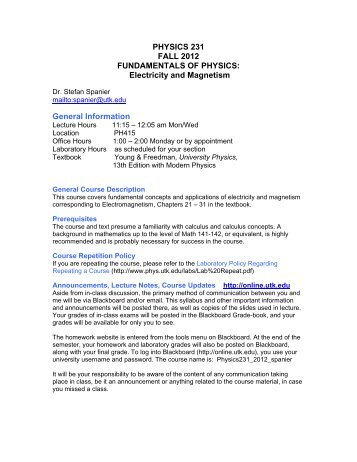 Physics 231: Fundamentals of Physics-Electricity and Magnetism