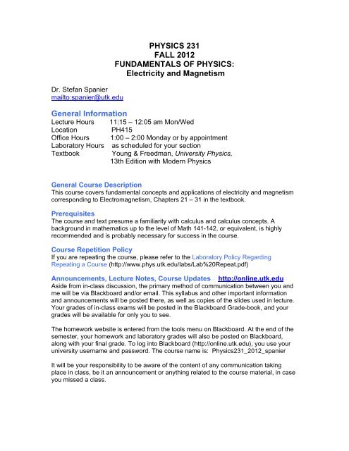Utk Fall 2022 Exam Schedule Physics 231: Fundamentals Of Physics-Electricity And Magnetism