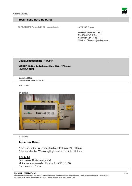 bei Werkzeugflugkreis 150 mm - Weinig