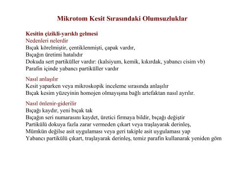 Mikrotom Kesit SÄ±rasÄ±ndaki Olumsuzluklar