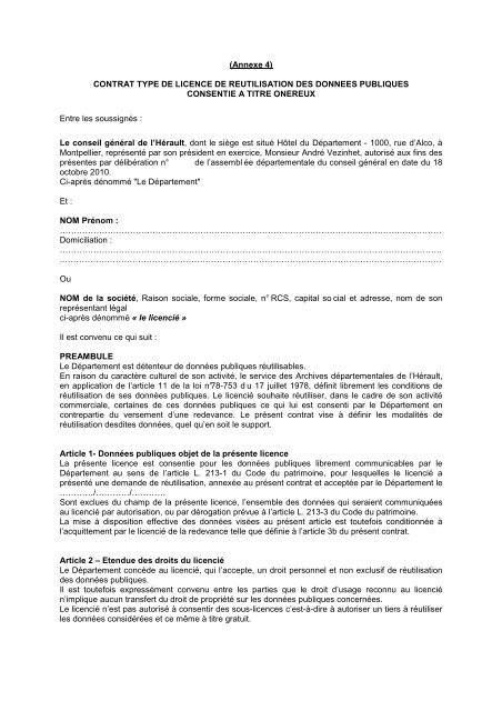 Archives ANNEXE IV_Licence_onÃ©reux - pierresvives - Conseil ...