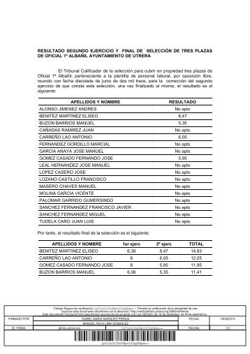 RESULTADO SEGUNDO EJERCICIO Y FINAL DE SELECCIÃN DE ...