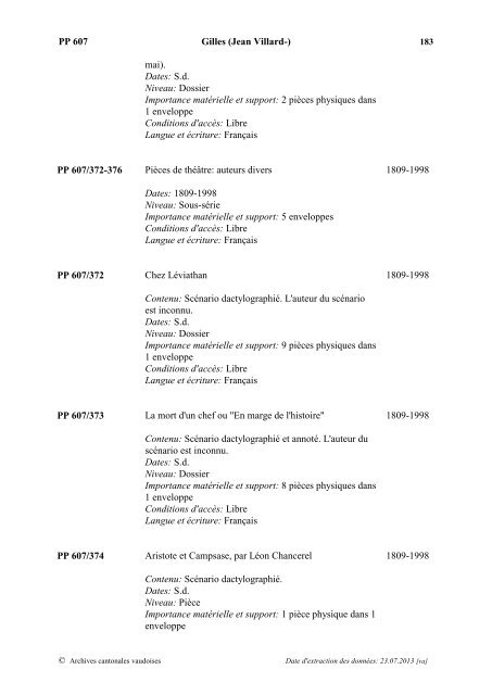 Gilles (Jean Villard-) - Inventaire des Archives Cantonales Vaudoises