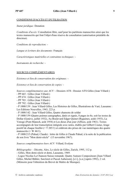 Gilles (Jean Villard-) - Inventaire des Archives Cantonales Vaudoises