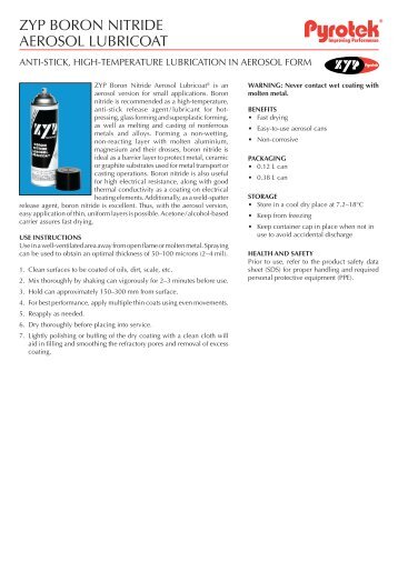 ZYP Boron Nitride Aerosol Lubricoat - English (A4) - Pyrotek