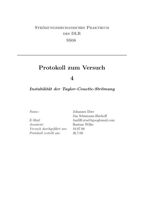 Protokoll zum Versuch 4 - physics - Johannes DÃ¶rr