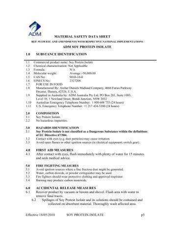 MATERIAL SAFETY DATA SHEET ADM SOY PROTEIN ISOLATE ...