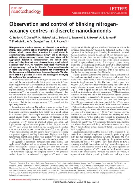 Observation and control of blinking nitrogen-vacancy centres in ...