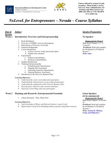 download the complete nxlevel syllabus - Nevada Small Business ...