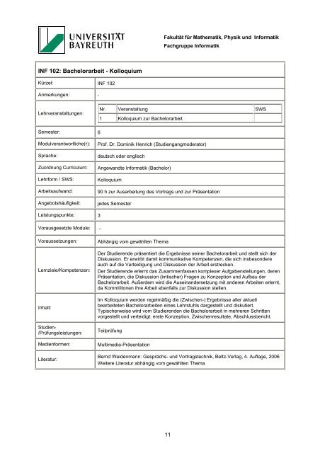 Modulhandbuch - Universität Bayreuth