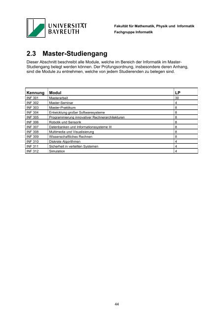 Modulhandbuch - Universität Bayreuth