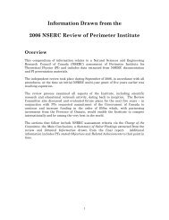 Information Drawn from the 2006 NSERC Review of Perimeter Institute