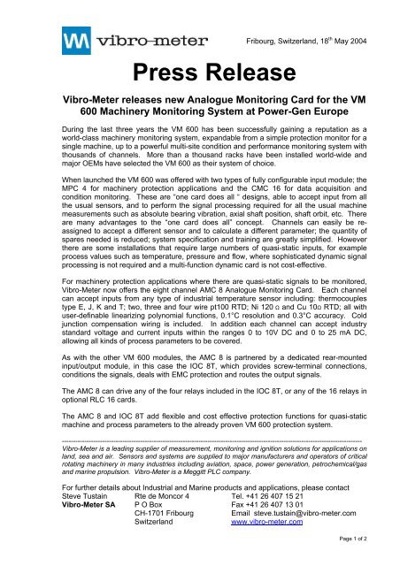 Press Release - Vibro-Meter