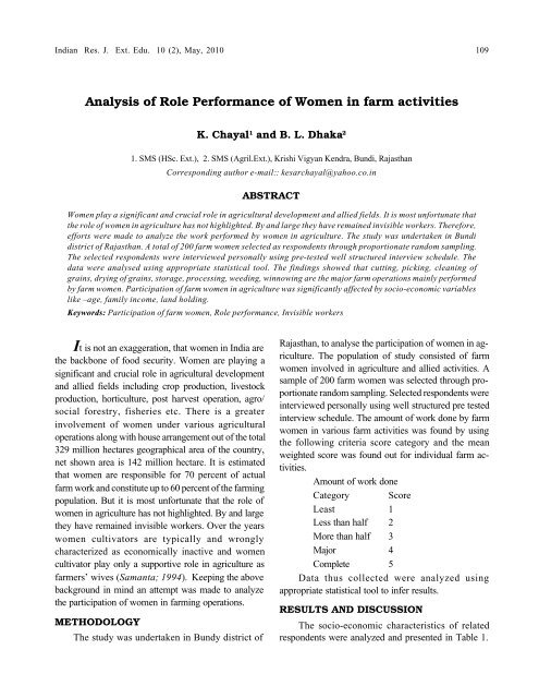 Analysis of Role Performance of Women in farm activities - Seea.org.in