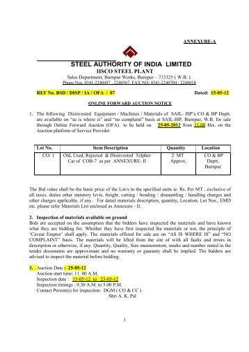 STEEL AUTHORITY OF INDIA LIMITED - Metaljunction